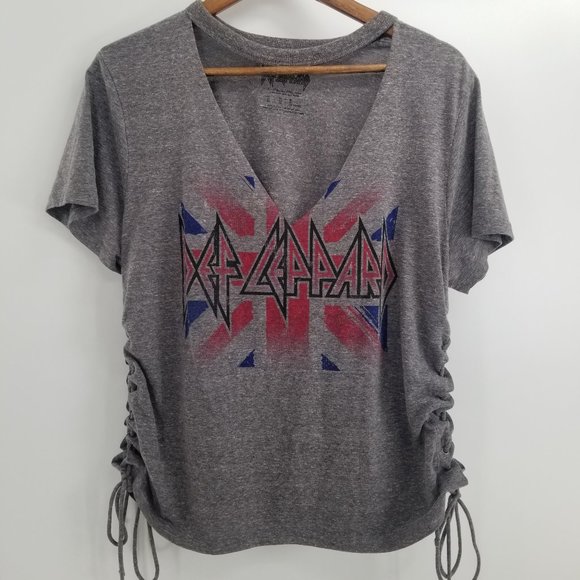Def Leppard Cut-Out Lace-up Graphic T Shirt - Picture 2 of 8